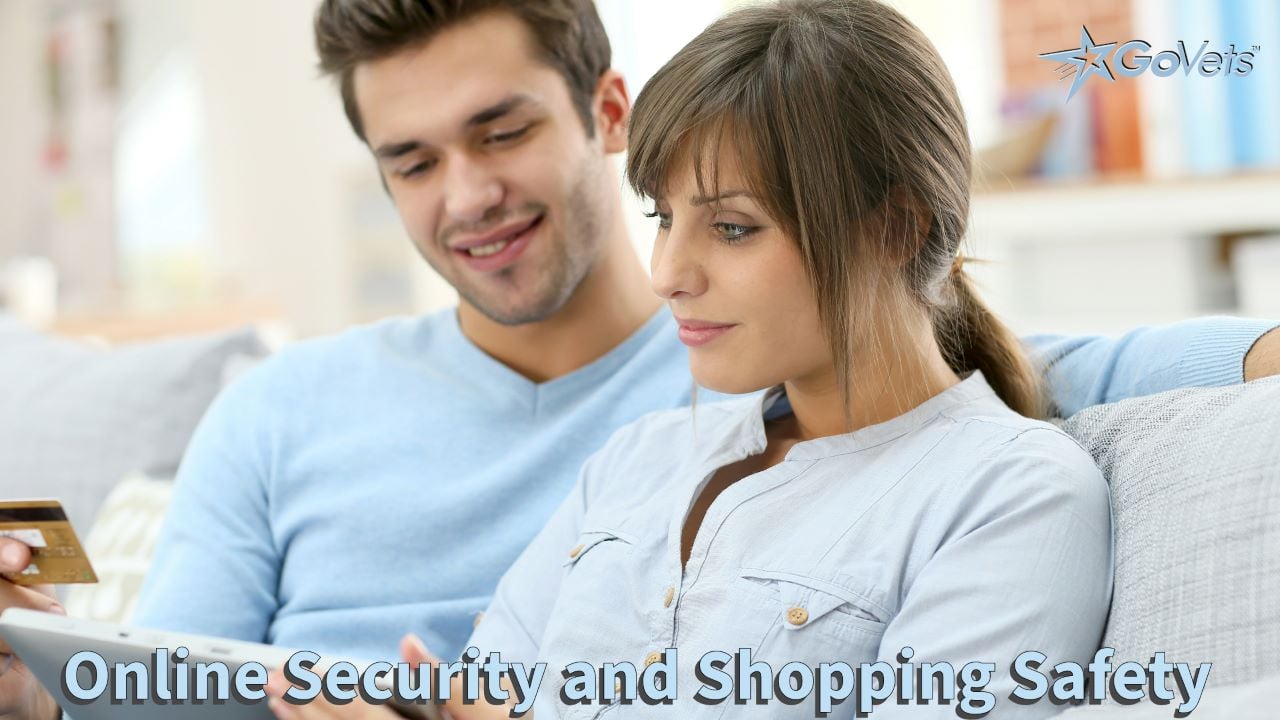Online shopping safety - man and woman making an online purchase on a tablet