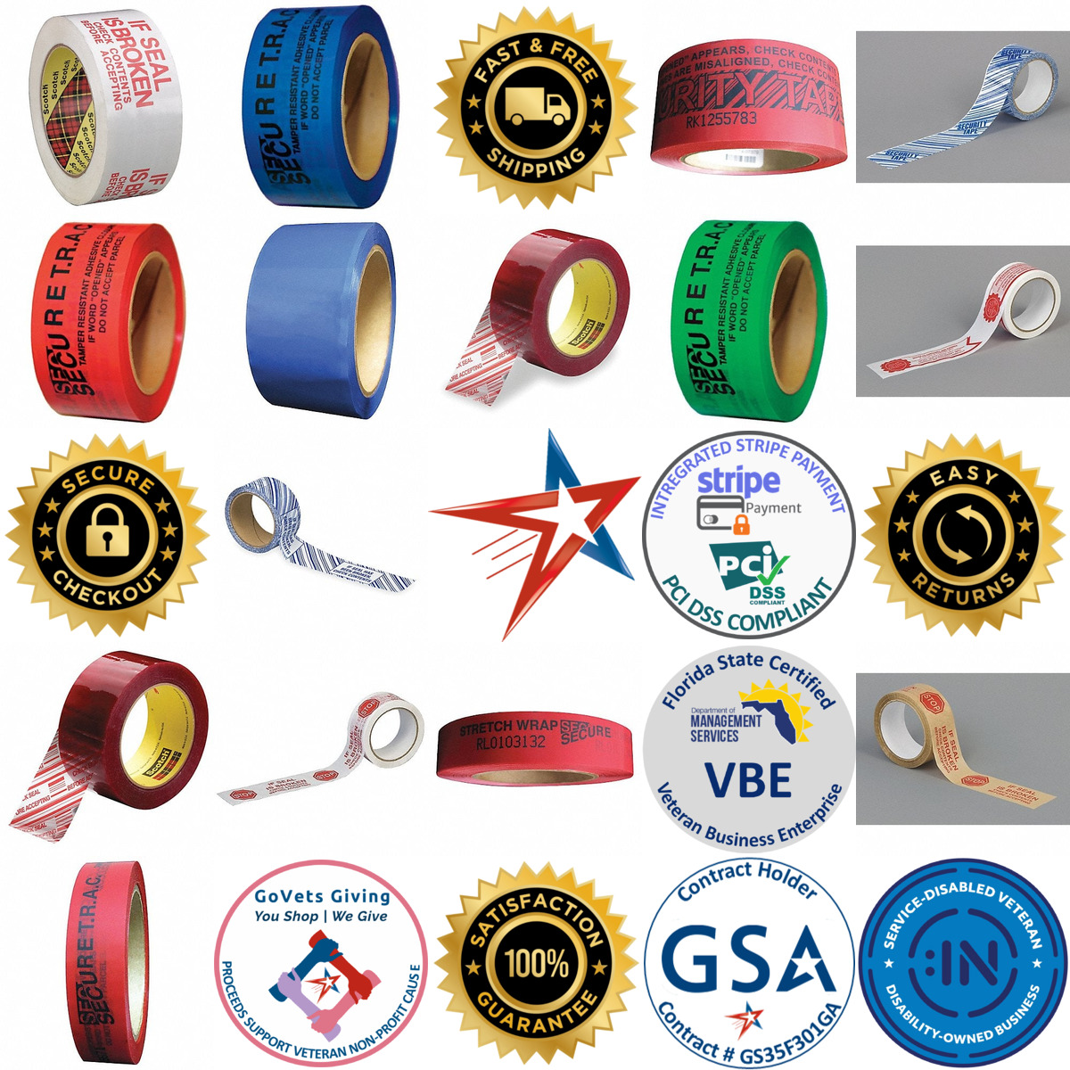 A selection of Tamper Evident Tape products on GoVets