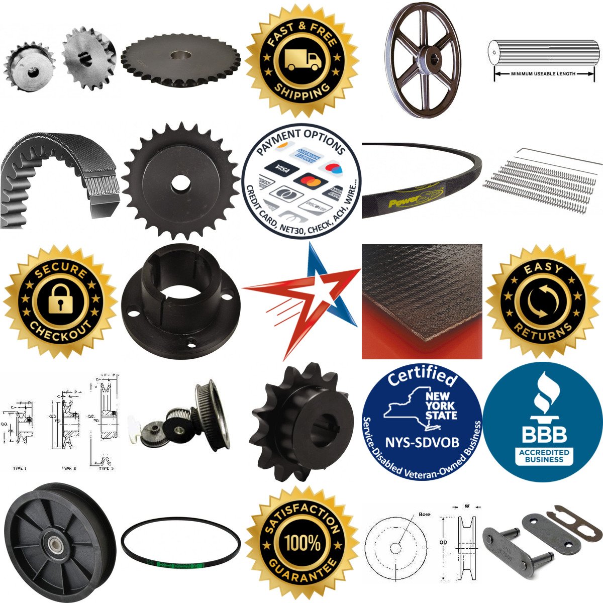 A selection of Chains Belts Pulleys and Sprockets products on GoVets