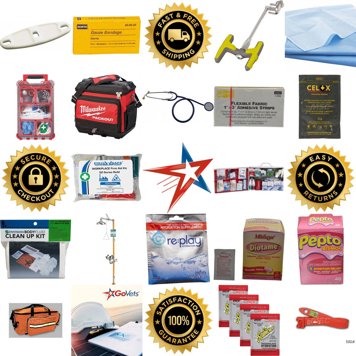 A selection of First Aid Medical and Hydration products on GoVets