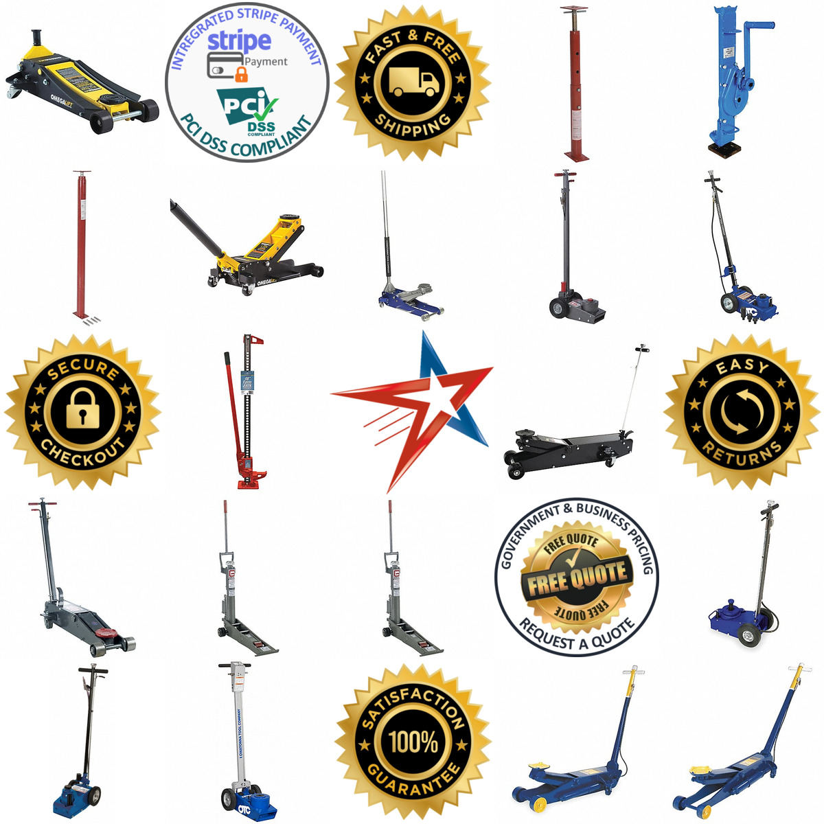 A selection of Air Hydraulic and Manual Vehicle Floor Jacks products on GoVets