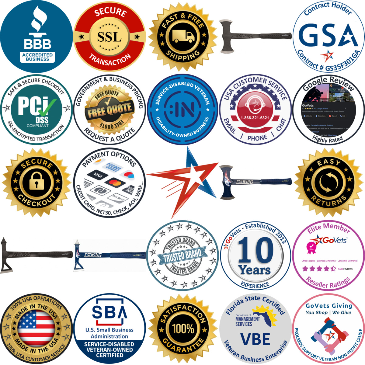 A selection of Estwing products on GoVets