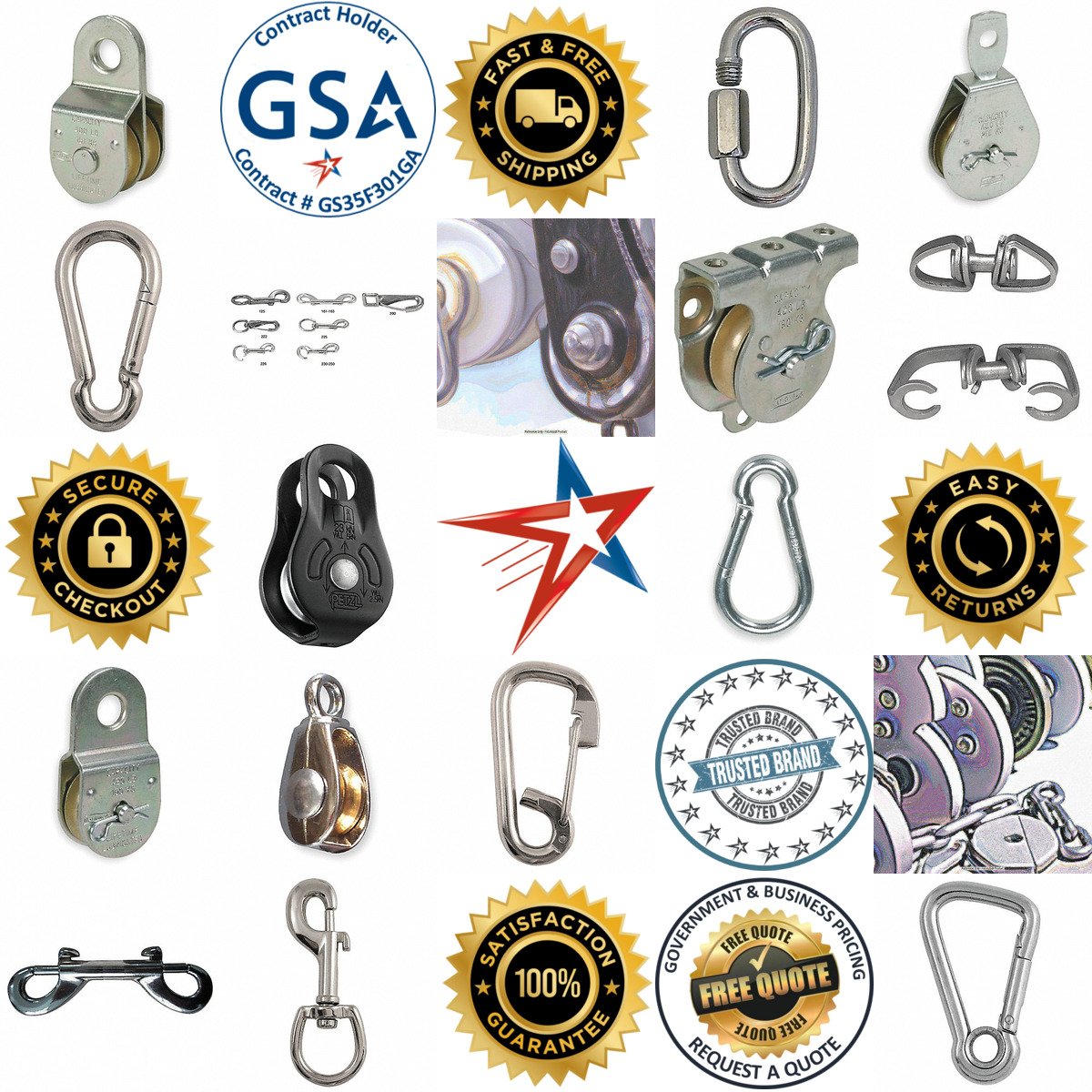 A selection of Eye Pulleys and Snaps products on GoVets