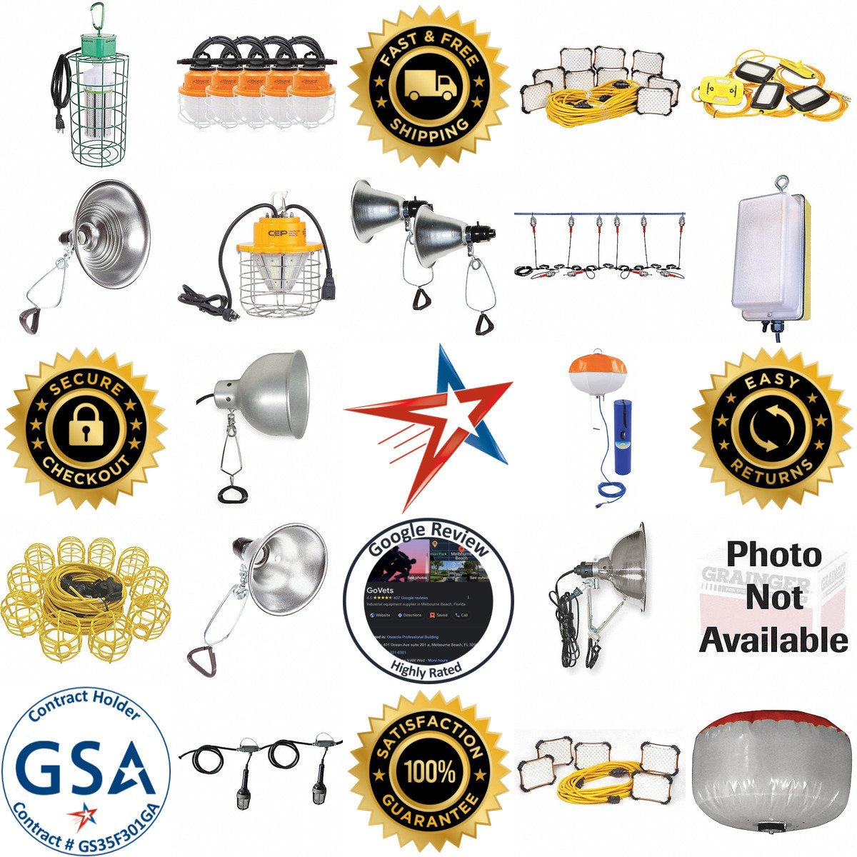 A selection of Hanging and String Temporary Job Site Lights products on GoVets