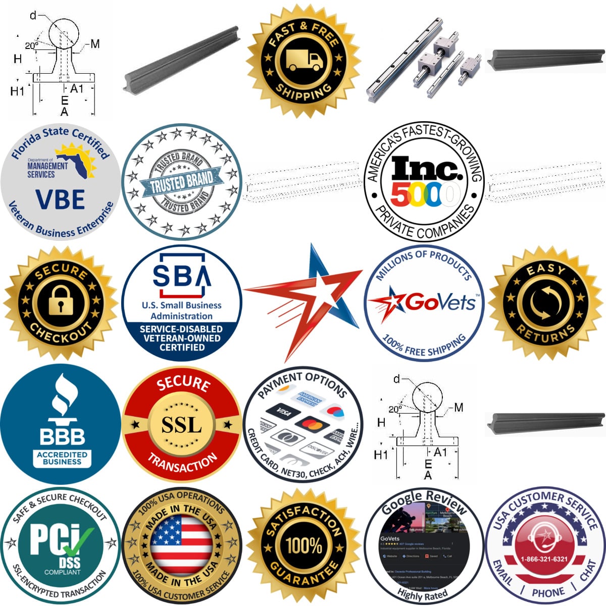 Millions of Products A selection of Round Shaft Assemblies Shaft and Rail products on GoVets