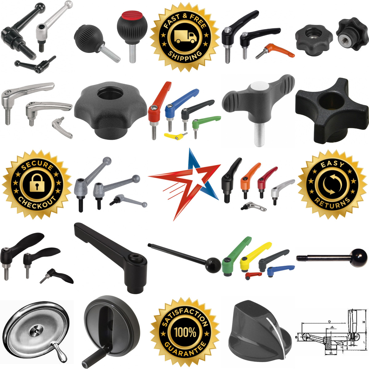 A selection of Handwheels Levers Handles and Knobs products on GoVets