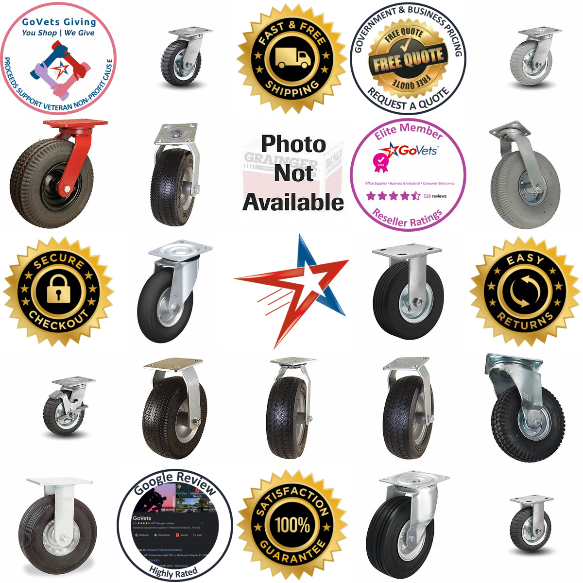 A selection of Pneumatic and Tire Style Casters products on GoVets