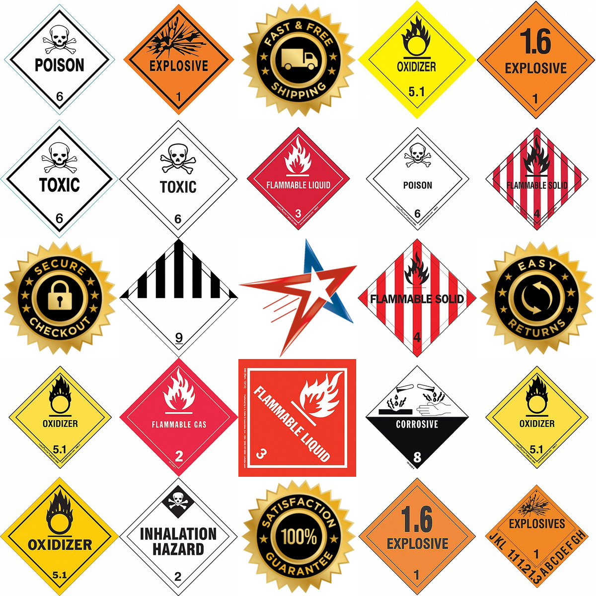 A selection of Dot and un Container Labels products on GoVets