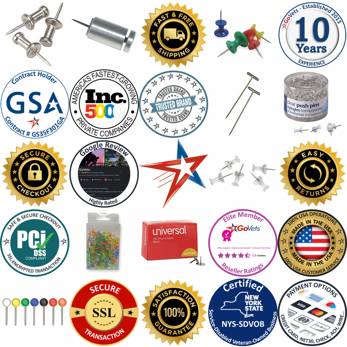 A selection of Push Pins products on GoVets