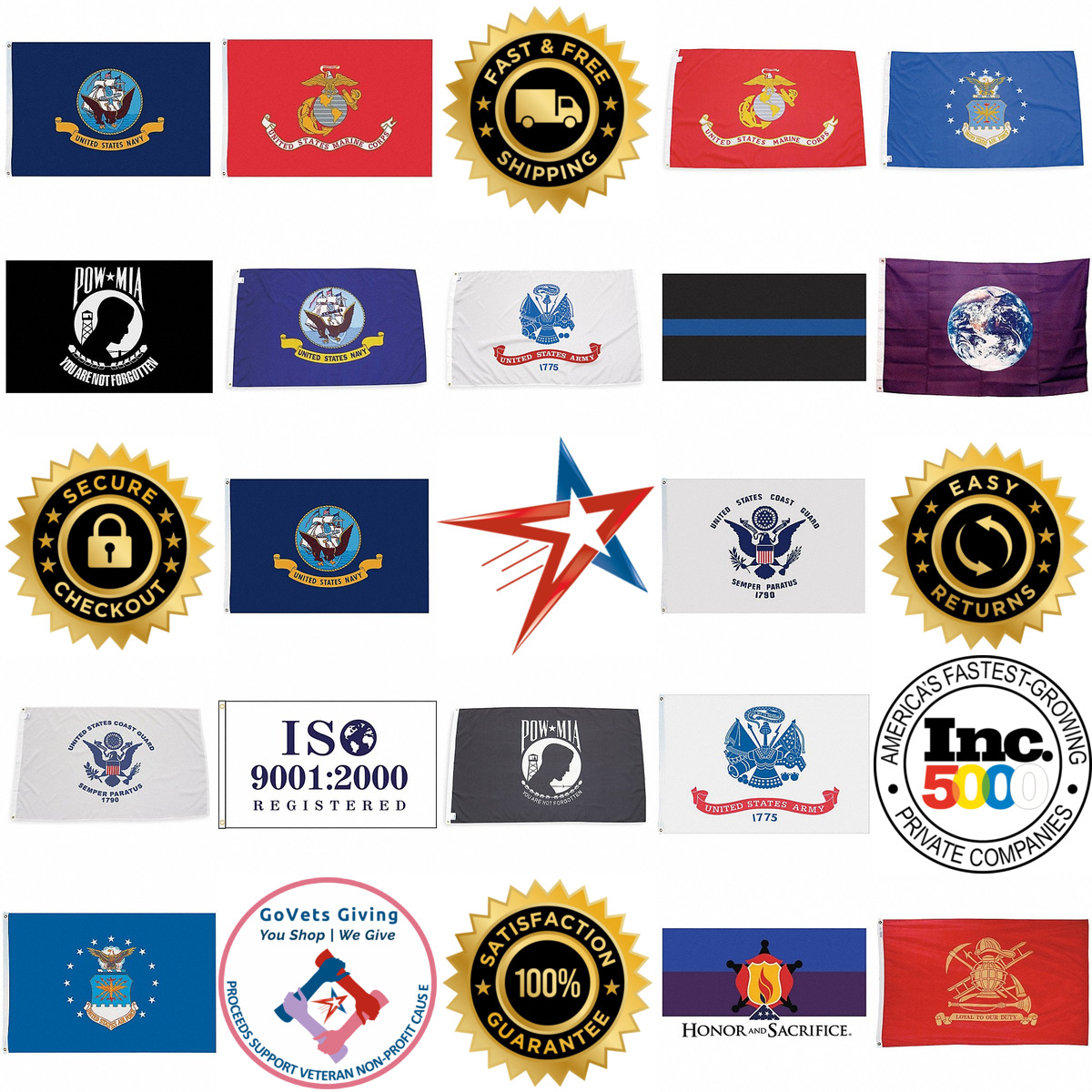 A selection of Armed Forces and Specialty Flags products on GoVets