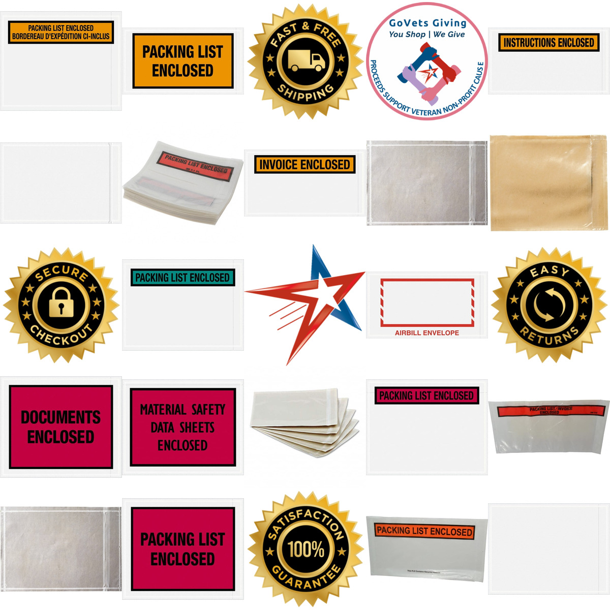 A selection of Packing Slip Pouches and Pockets products on GoVets