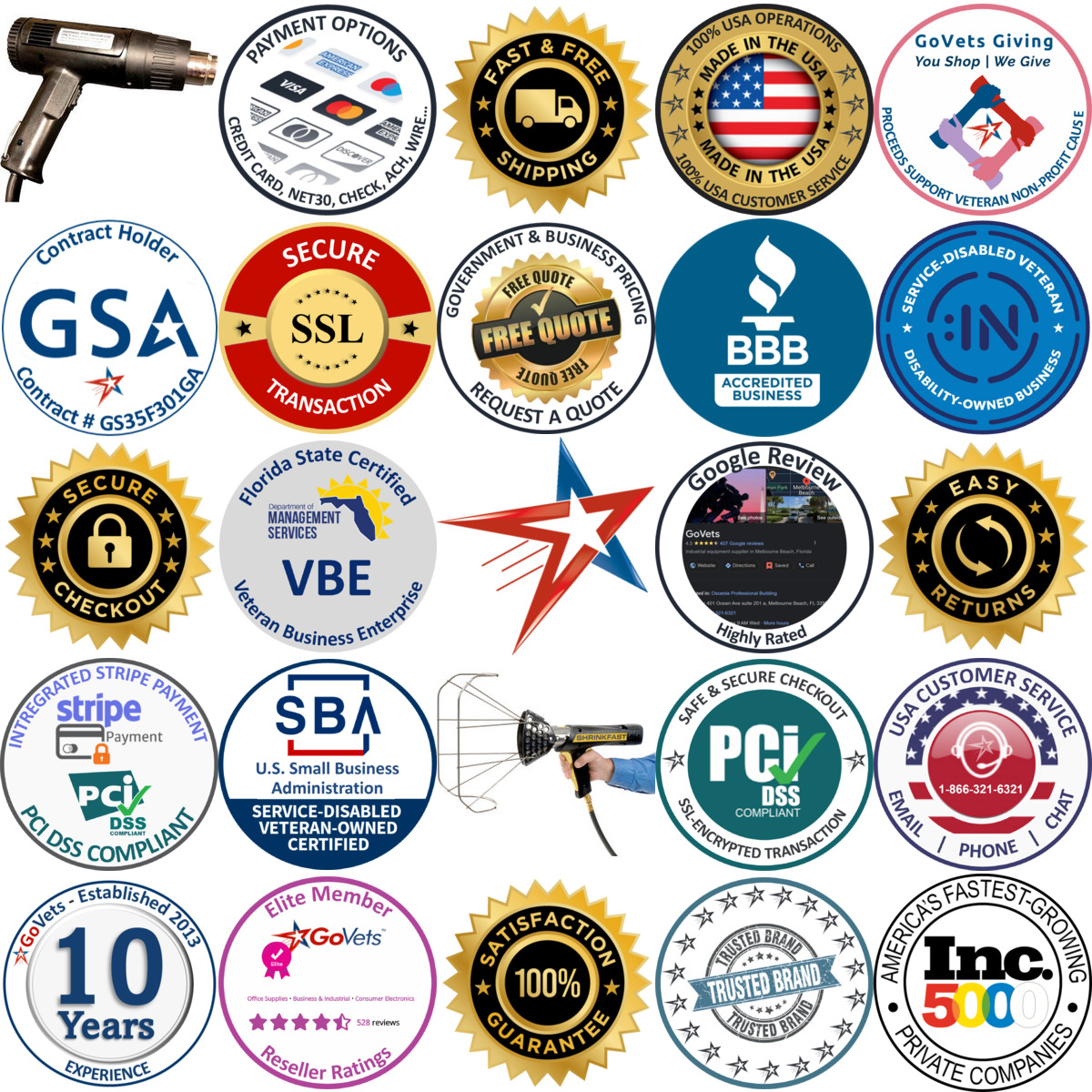 Millions of Products A selection of Shrink Wrap Heat Guns products on GoVets