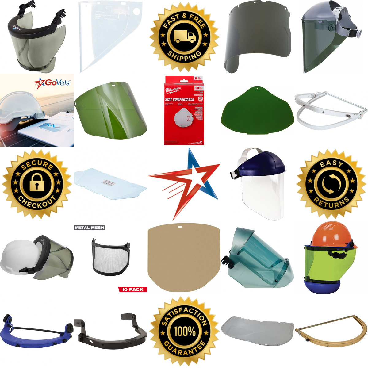 A selection of Face Shields and Headgear products on GoVets