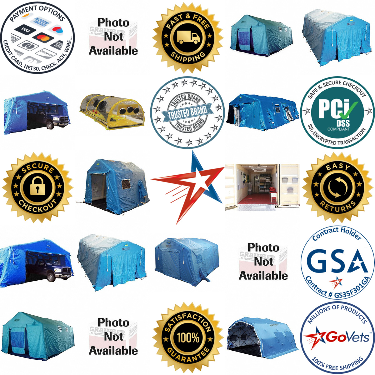 A selection of Temporary Emergency Shelters products on GoVets