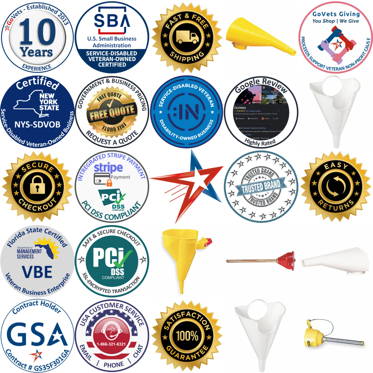A selection of Safety Can Funnels products on GoVets