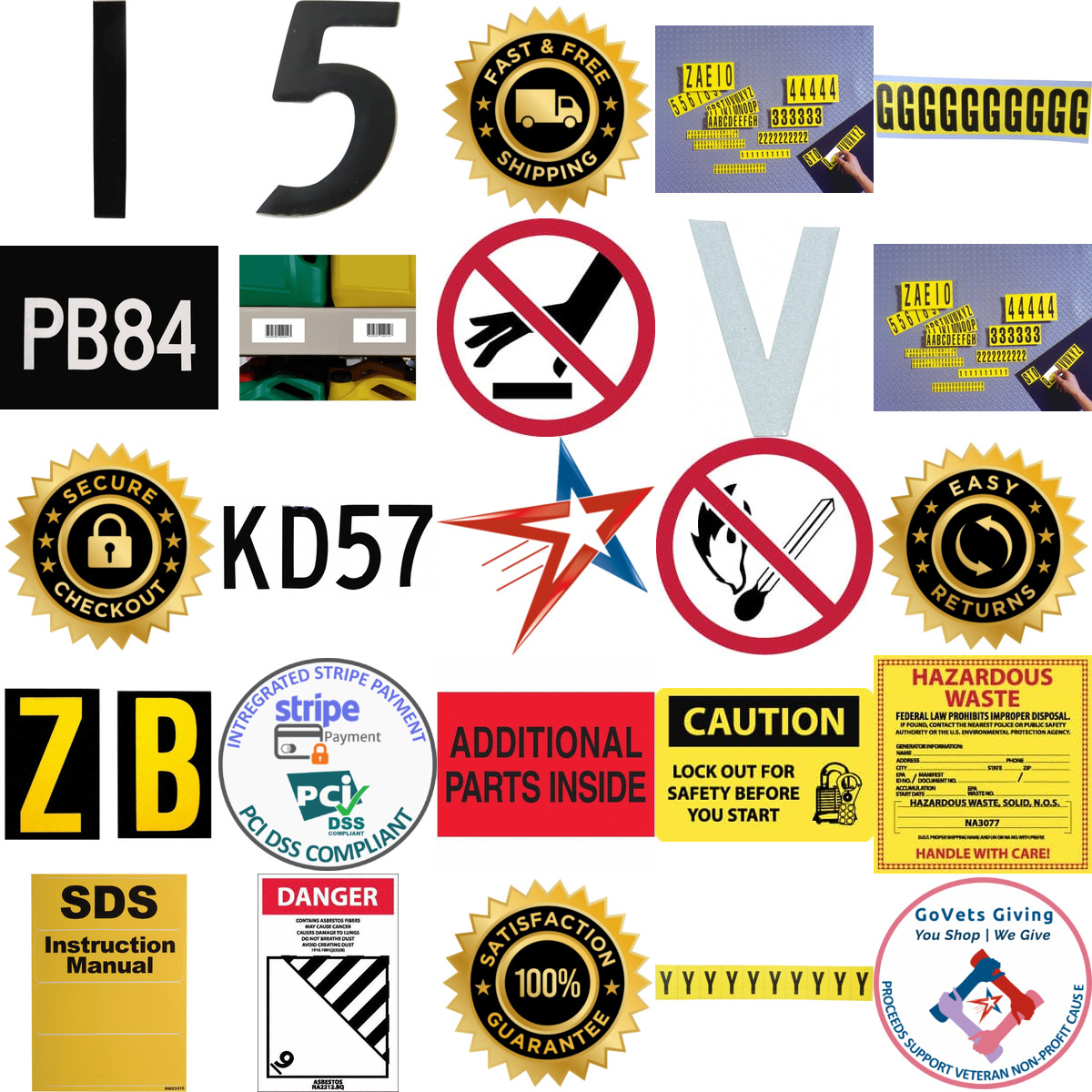 A selection of Safety and Facility Labels products on GoVets