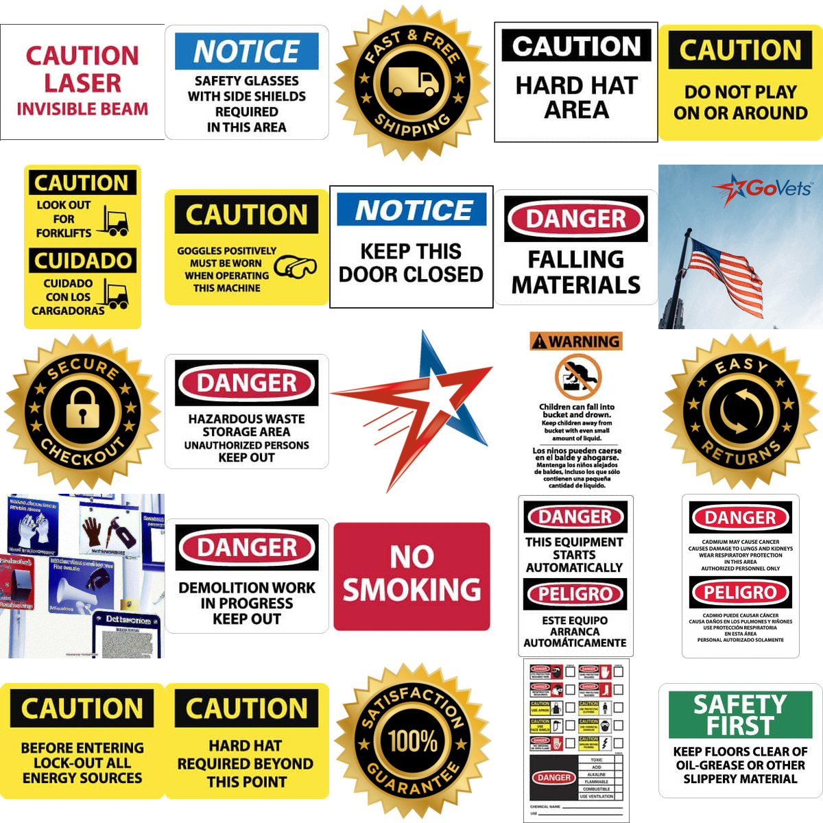 A selection of Safety Signs products on GoVets