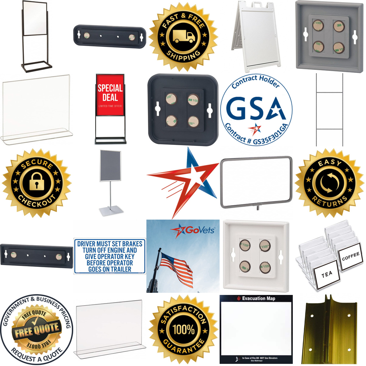 A selection of Sign Holders and Frames products on GoVets