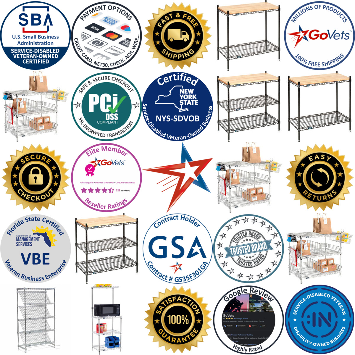 Millions of Products A selection of Food Service and Retail Shelving products on GoVets