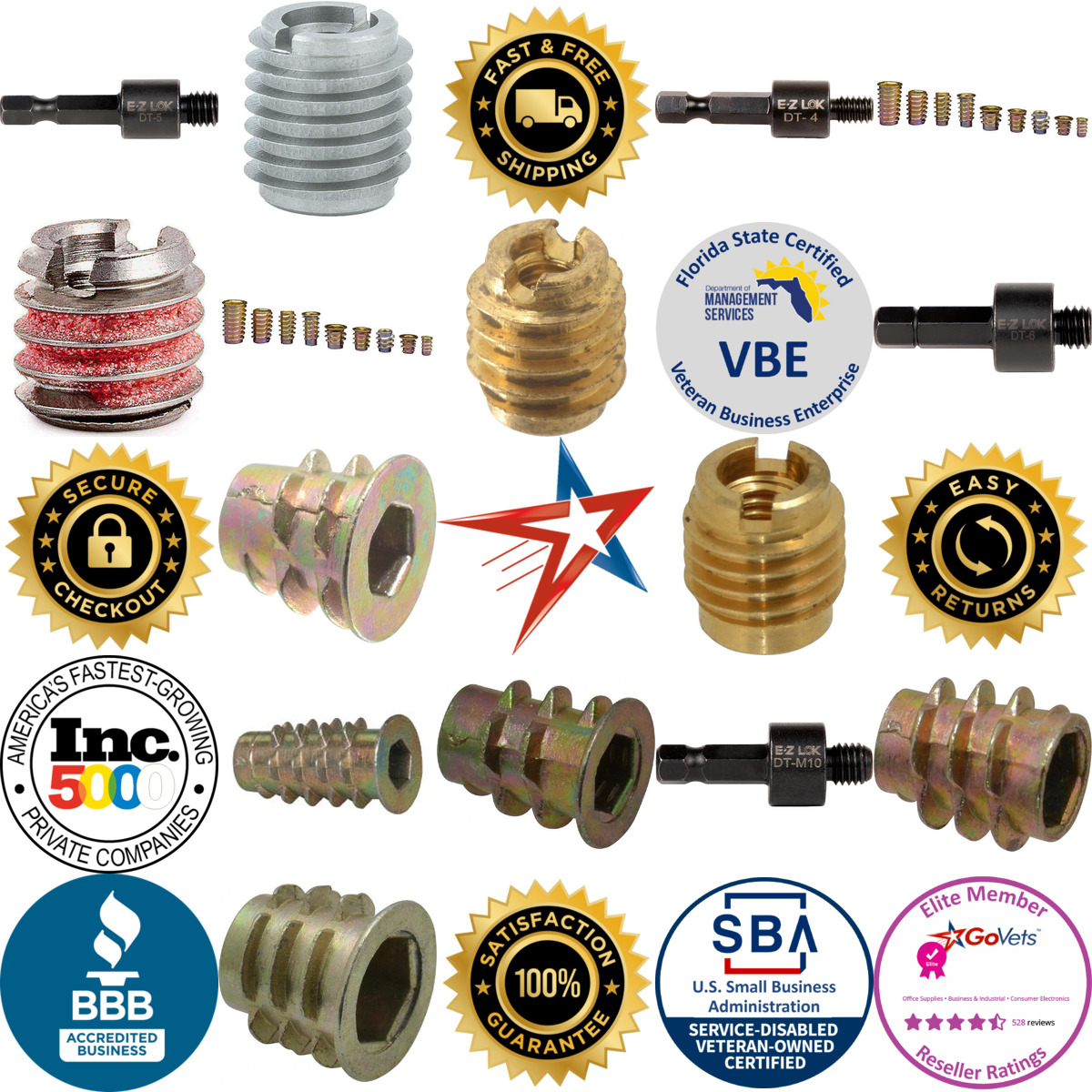 Millions of Products A selection of Hex Drive and Slotted Drive Threaded Inserts products on GoVets