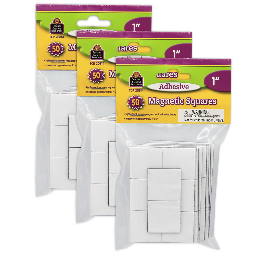 Teacher Created Resources Adhesive Magnetic Squares, 1in, Black, 50 Squares Per Pack, Set Of 3 Packs MPN:TCR20814-3