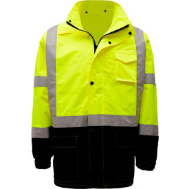 GSS Safety 6003 Class 3 Premium Hooded Rain Coat Lime with Black Bottom 4XL/5XL 6003-4XL/5XL