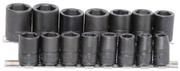 Impact Standard Socket Set: 15 Pc, 1/2 mm Drive, 3/8 to 1-1/4