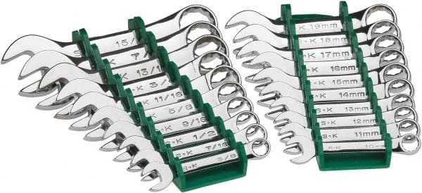Combination Wrench Set: 20 Pc, 3/8 to 15/16