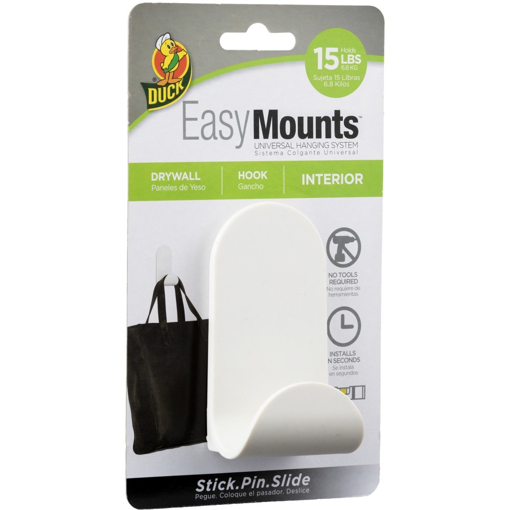 Duck Brand EasyMounts Interior Drywall J Hook - 15 lb (6.80 kg) Capacity - 1.8in Width x 3.5in Length - for Sports Equipment - White - Matte - 1 Each MPN:287391