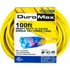 DuroMax Heavy Duty Single Tap Extension Power Cord SJTW 10 Gauge 15A 120V 100'L Yellow XPC10100A