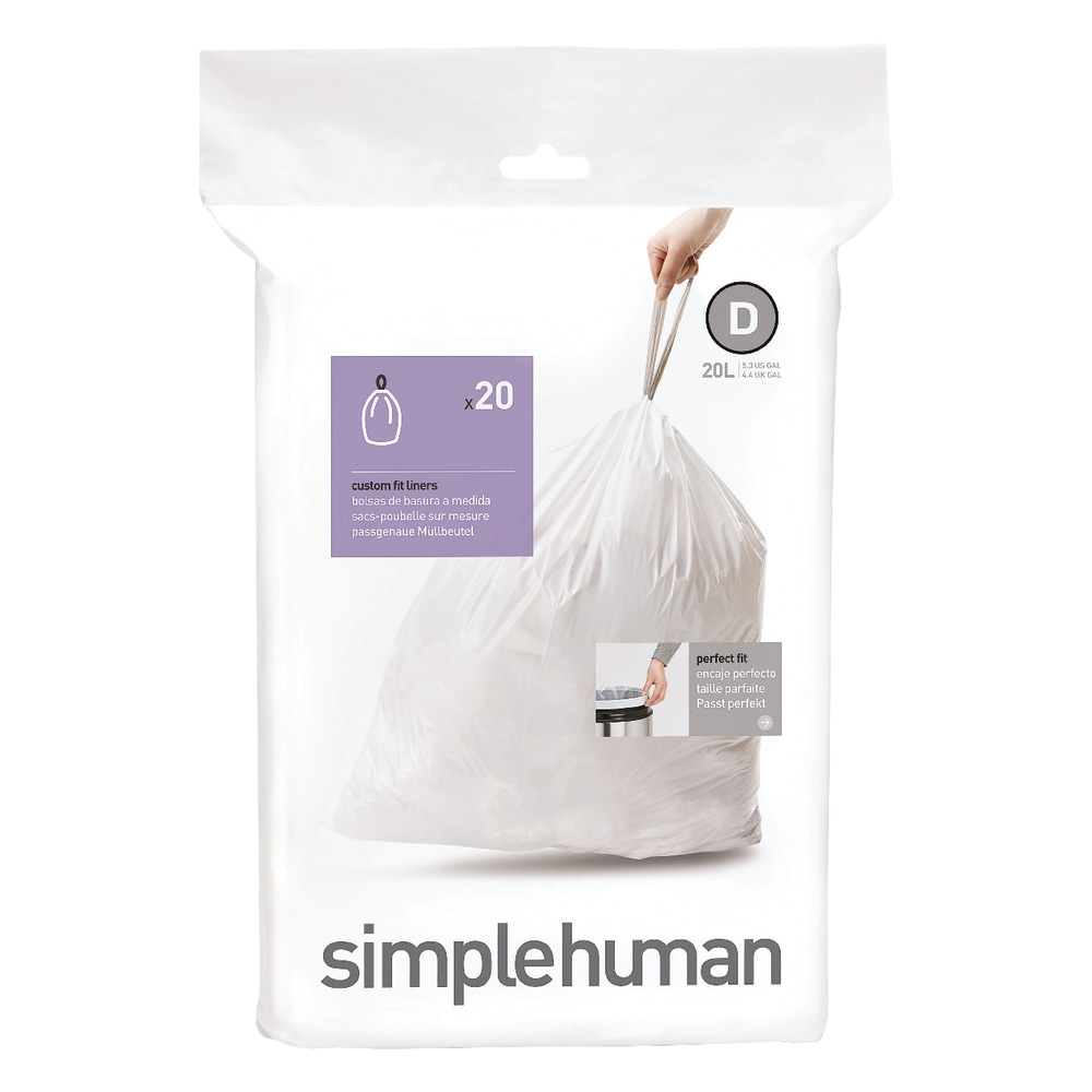 simplehuman Custom-Fit 0.3-mil Can Liners, 5.3 Gallons, White, Pack Of 240 MPN:CW0254