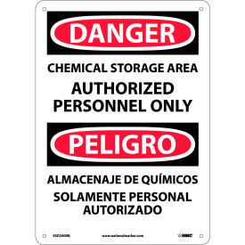 NMC™ Bilingual Plastic Sign Chemical Storage Area Authorized Personnel Only 10