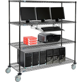 Nexel™ 4-Shelf Mobile Wire Computer LAN Workstation w/ Keyboard Tray 60