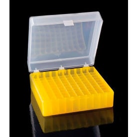 United Scientific™ Hinged Storage Box For Microtubes & Cryo Vials 100 Places Yellow Pk of 4 P20607
