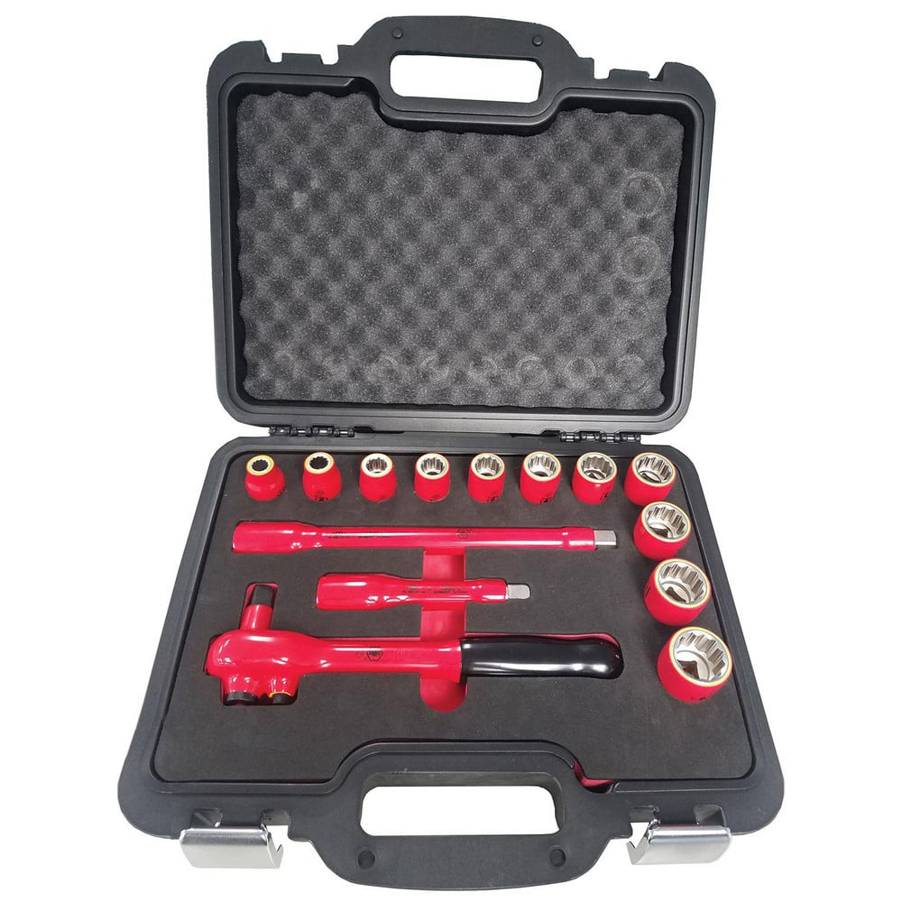 Socket Sets; Set Type: Insulated; Ratchet & Socket Set ; Drive Size (Inch): 1/2 ; Number Of Points: 14 ; Finish Coating: Chrome ; Number Of Pieces: 14 ; 1/2 Drive Sizes: 3/8, 7/16, 1/2, 9/16, 5/8, 11/16, 3/4, 13/16, 7/8, 1 MPN:31792
