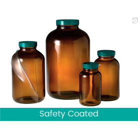 Qorpak® 84oz Amber Safety Coated Glass Wide Mouth Packer Bottle 70-400 Neck Finish 12/Pack GLA-07053