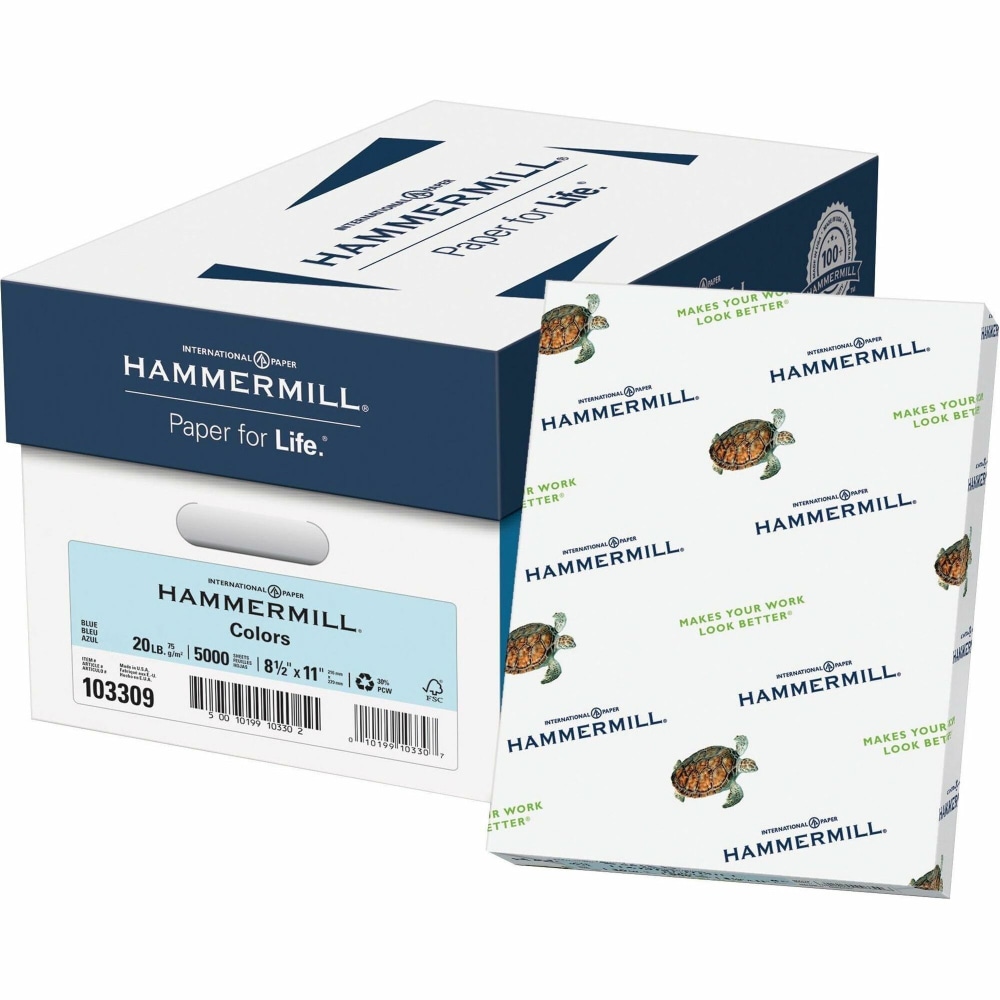 Hammermill Multi-Use Color Copy Paper, Blue, Letter (8.5in x 11in), 5000 Sheets Per Case, 20 Lb, Case Of 10 Reams MPN:103309CT