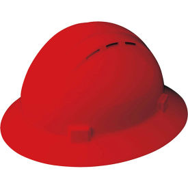 ERB® Americana® Vented Full Brim Hard Hat 4-Point Nylon Mega Ratchet Suspension Red WEL19434RE - Pkg Qty 12