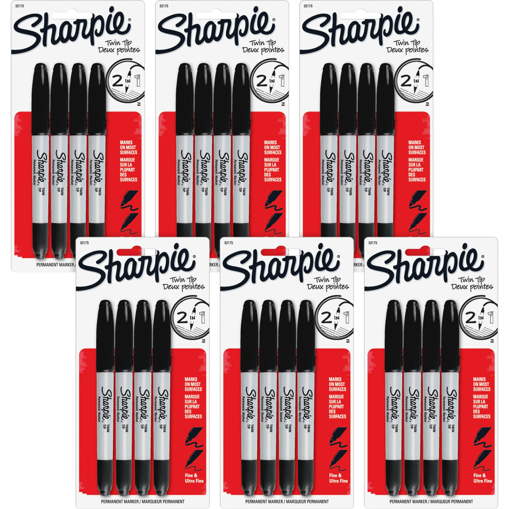Sharpie Twin Tip Permanent Markers - Black Ink - Alcohol Based - 4/Pack - 6 / Bag MPN:32175PPBG