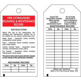 Brady® 65371 Fire Extinguisher Recharge & Maintenance Record Tag 25/Pkg Poly 3