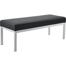 Interion® Synthetic Leather Reception Bench Black W/ Silver Frame 866695