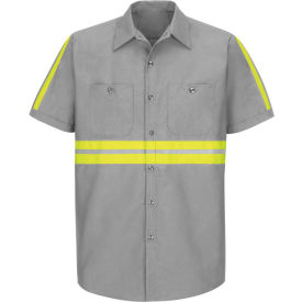 Red Kap® Enhanced Visibility Industrial Short Sleeve Work Shirt Gray Poly/Cotton Tall 2XL SP24EGSSLXXL