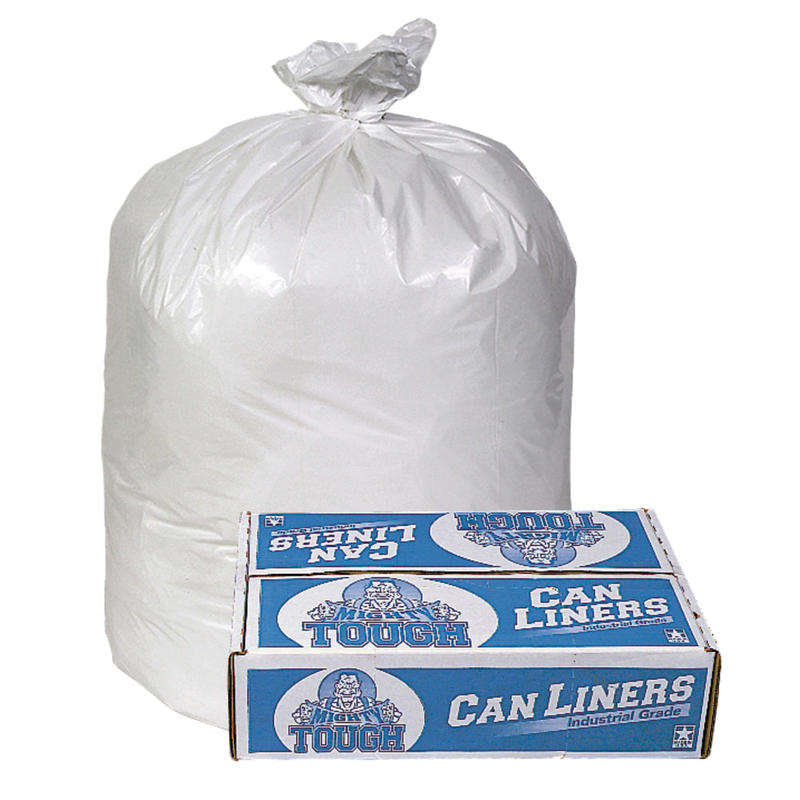Pitt Plastics Mighty Tough 0.85-mil Can Liners, 60 Gallons, 38in x 58in, White, 10 Bags Per Roll, Case Of 10 Rolls (Min Order Qty 3) MPN:MT602XW
