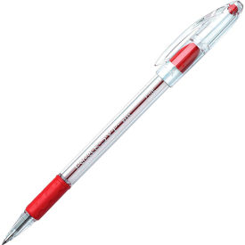 Pentel® RSVP Ballpoint Stick Pen Fine Clear Barrel Red Ink Dozen BK90B