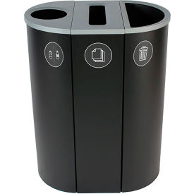Busch Systems Spectrum Triple Slim Recycling Station For Cans & Bottles 26 Gallon Capacity Black 101204