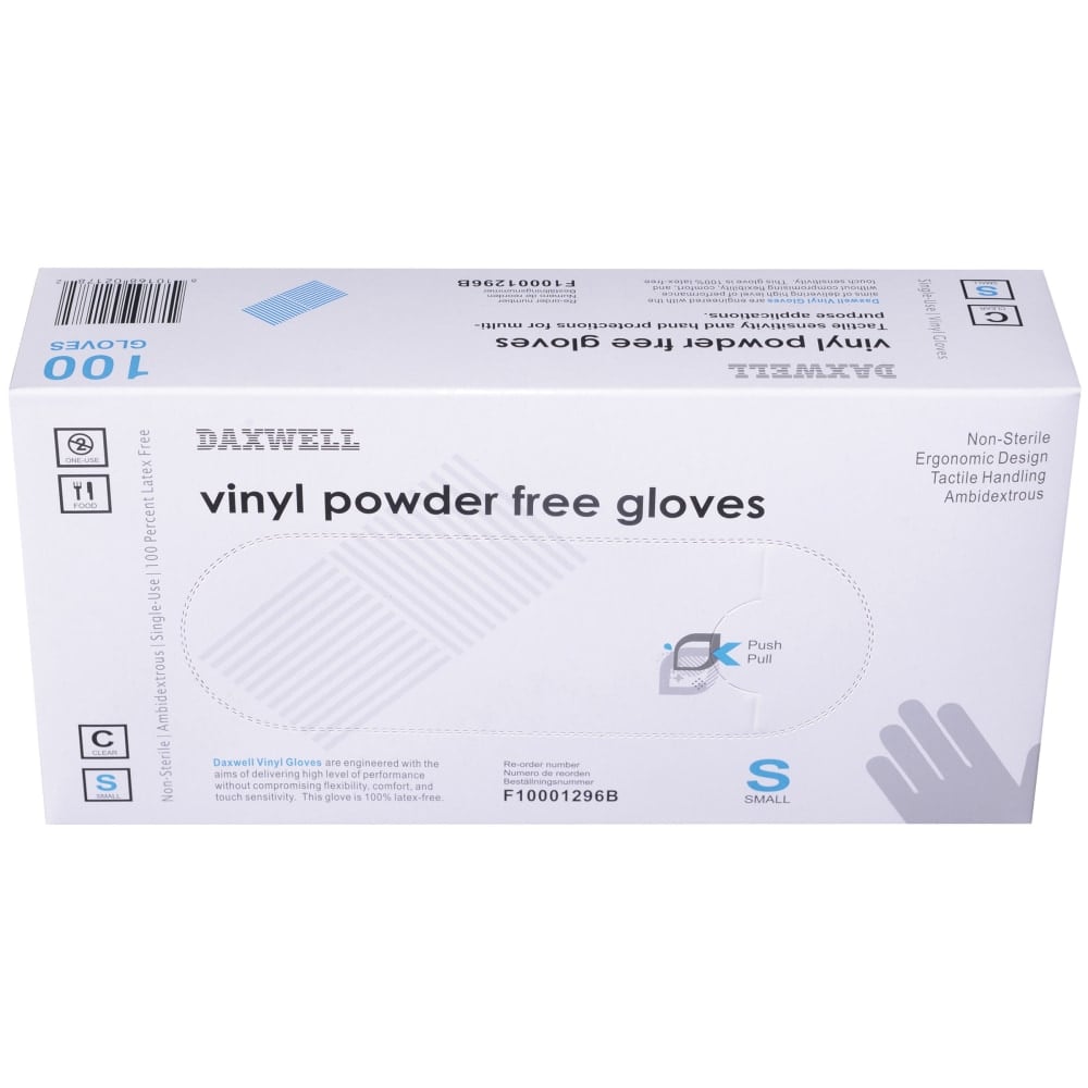 Daxwell Powder Free Vinyl Gloves, Small, Box Of 100 MPN:F10001296EA