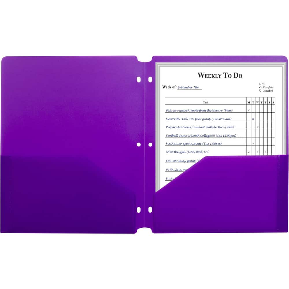 Portfolios, Report Covers & Pocket Binders; Color: Purple; Overall Width: 9; Overall Length: 11.00; Material: Polypropylene; UNSPSC Code: 44122011 MPN:33939-BX - Pkg Qty 25