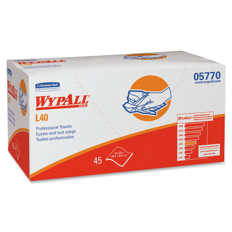 Wypall Power Clean L40 Extra Absorbent Towels - 12in Width x 23in Length - White - 45/Box - 1 Carton MPN:05770