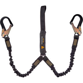 Guardian Arc Flash Shock Absorbing Lanyard Stretch Dual Leg Aluminum Rebar Hook & Web Loop 6'L 3400015