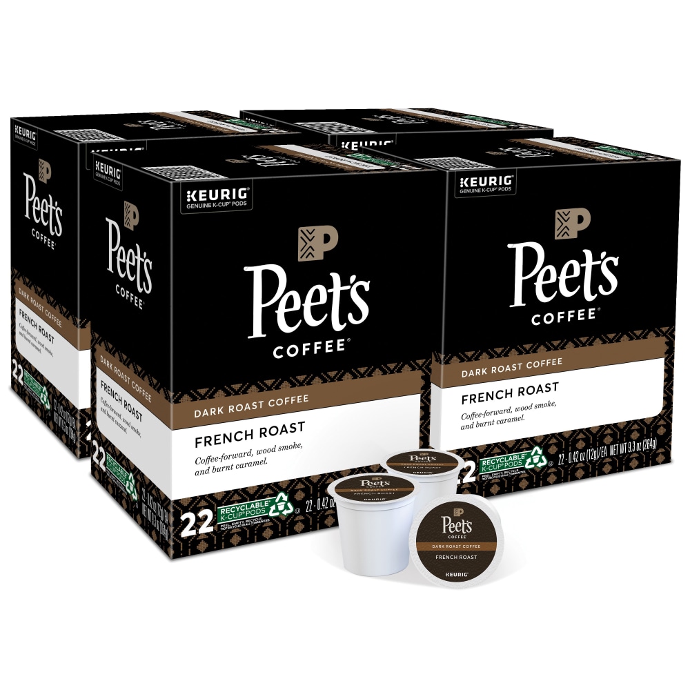 Peets Coffee & Tea Single-Serve Coffee K-Cup, French Roast, 22 Pods Per Box, Set Of 4 Boxes MPN:10099555065456CA
